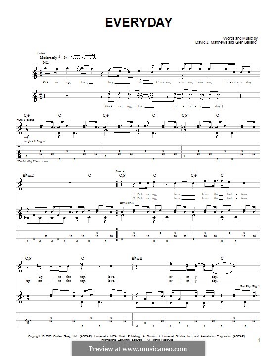 Everyday (Dave Matthews Band): For guitar (very easy version) by David J. Matthews, Glen Ballard