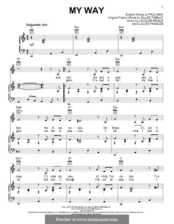My Way: For voice and piano or guitar (Frank Sinatra) by Claude Francois, Jacques Revaux