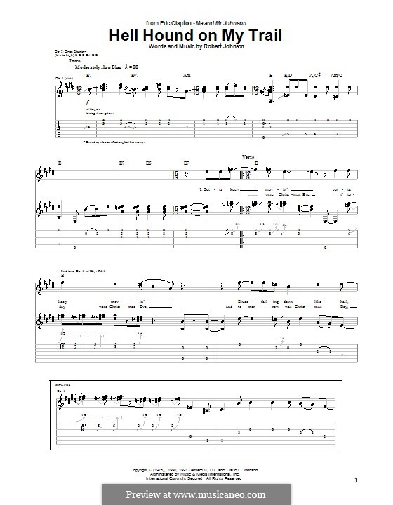 Hell Hound on My Trail (Eric Clapton): For guitar with tab by Robert Leroy Johnson