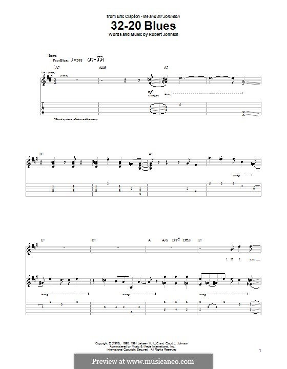 32-20 Blues (Eric Clapton): For guitar with tab by Robert Leroy Johnson