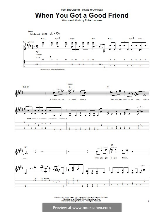 When You Got a Good Friend (Eric Clapton): For guitar with tab by Robert Leroy Johnson