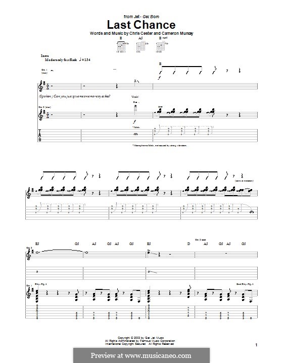 Last Chance (Jet): For guitar with tab by Cameron Muncey, Chris Cester