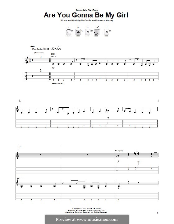 Are You Gonna Be My Girl (Jet): For guitar with tab by Cameron Muncey, Nic Cester