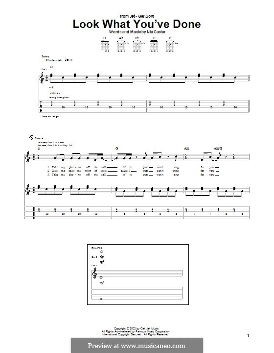 Look What You've Done (Jet): Guitar tab by Cameron Muncey, Nic Cester