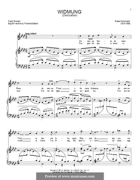 No.1 Widmung (Dedication): Piano-vocal score (German and english texts) by Robert Schumann