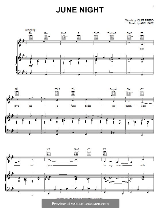 June Night (Gloria Lynne): Für Stimme und Klavier (oder Gitarre) by Cliff Friend, Abel Baer