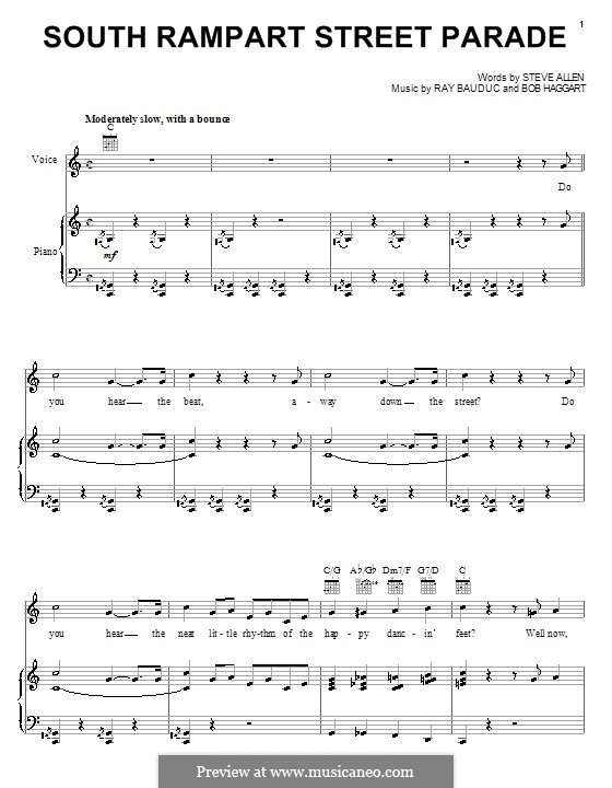 South Rampart Street Parade (Steve Allen): Für Stimme und Klavier (oder Gitarre) by Bob Haggart, Ray Bauduc