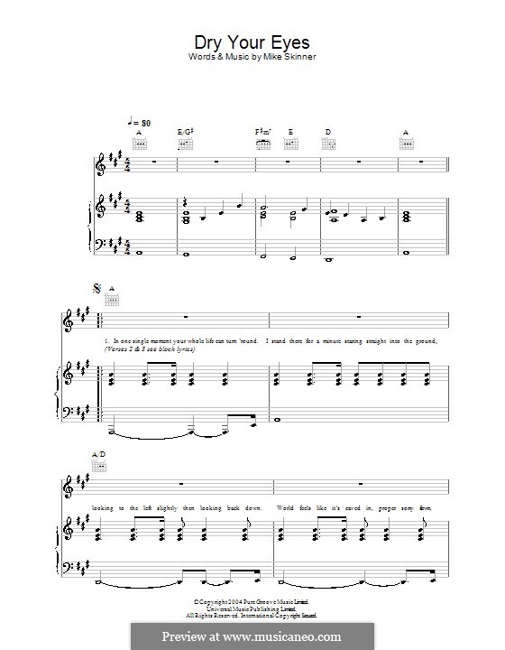 Dry Your Eyes (The Streets): Für Stimme und Klavier (oder Gitarre) by Mike Skinner