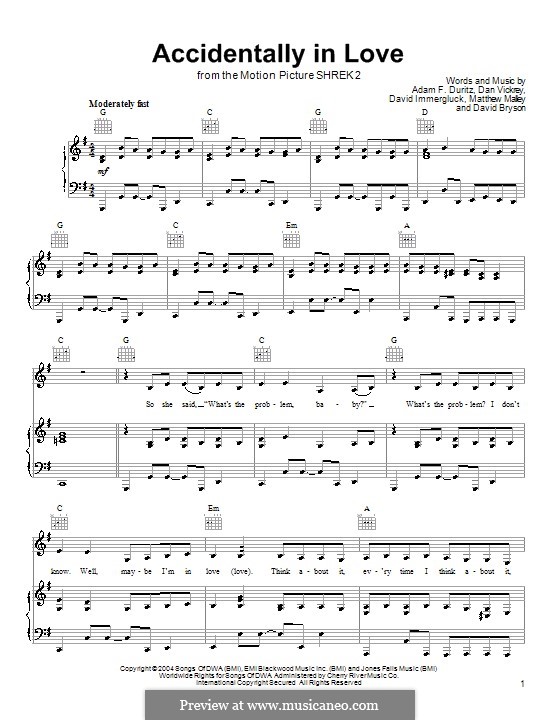 Accidentally in Love (from Shrek 2): Für Stimme mit Klavier oder Gitarre (Counting Crows) by Adam F. Duritz, Daniel J. Vickrey, David Bryson, David Immergluck, Matthew Malley