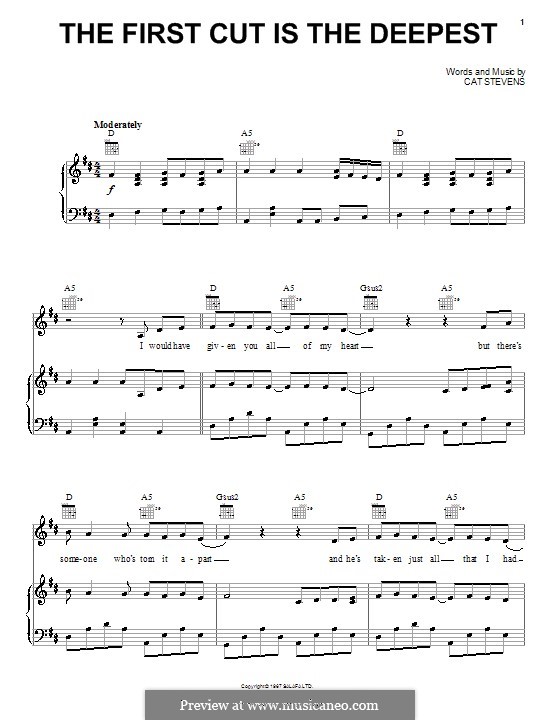 The First Cut Is the Deepest: Für Stimme und Klavier (oder Gitarre) by Cat Stevens