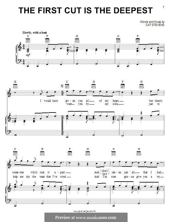 The First Cut Is the Deepest: Für Stimme und Klavier (oder Gitarre) by Cat Stevens