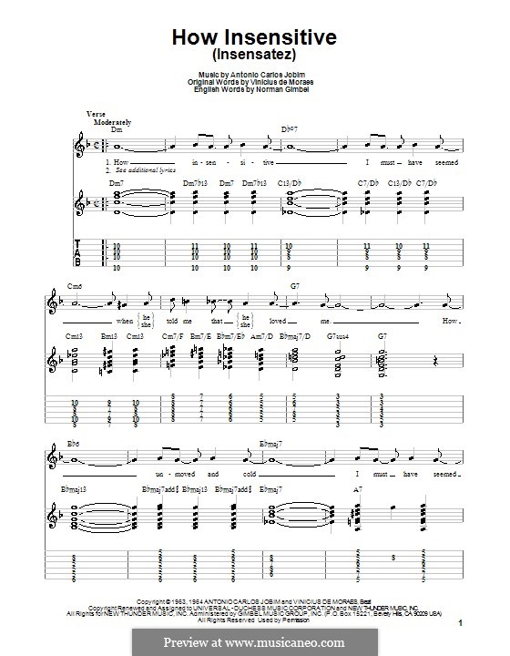 How Insensitive (Insensatez): Für Gitarre (Sehr leichte Fassung) by Antonio Carlos Jobim