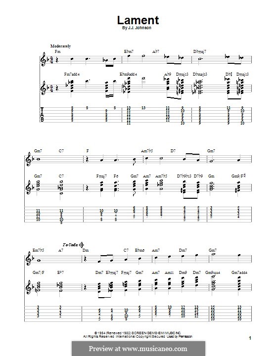 Lament: Für Gitarre (Sehr leichte Fassung) by J. J. Johnson