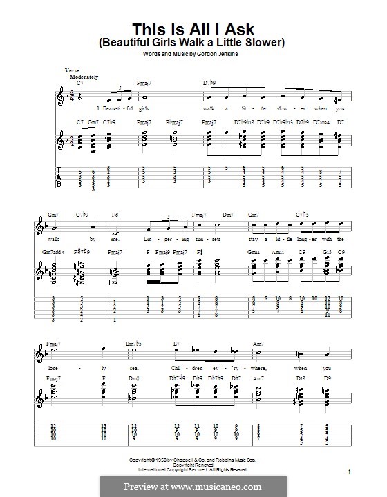 This Is All I Ask (Beautiful Girls Walk a Little Slower): Für Gitarre (Sehr leichte Fassung) by Gordon Jenkins