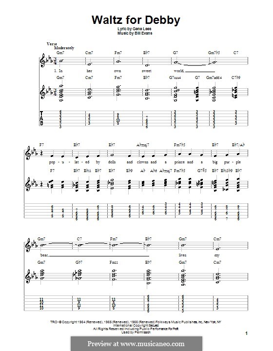 Waltz for Debby: Für Gitarre (Sehr leichte Fassung) by Bill Evans