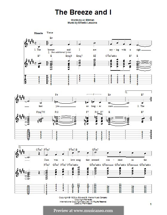 The Breeze and I: Für Gitarre (Sehr leichte Fassung) by Ernesto Lecuona