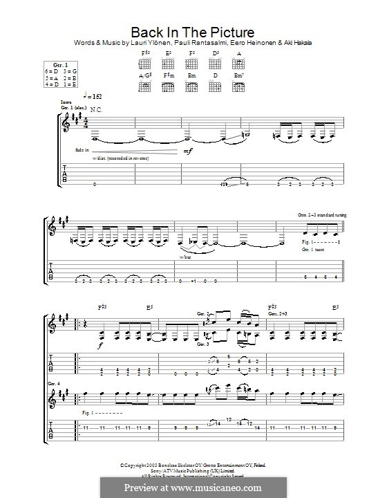 Back in the Picture (The Rasmus): Für Gitarre mit Tabulatur by Eero Heinonen, Lauri Ylönen, Pauli Rantasalmi