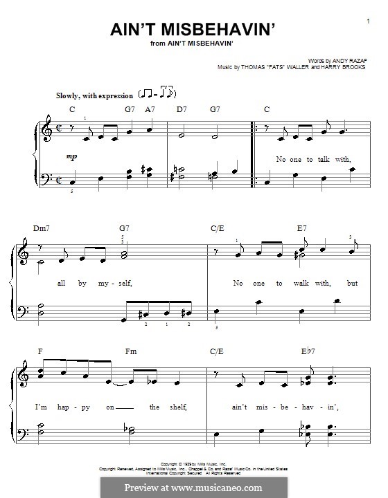 Ain't Misbehavin': Für Klavier, leicht by Fats Waller, Harry Brooks