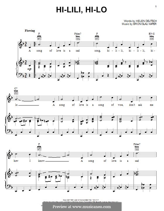 Hi-lili, Hi-lo: Für Stimme mit Klavier oder Gitarre (Helen Deutsch) by Bronislau Kaper