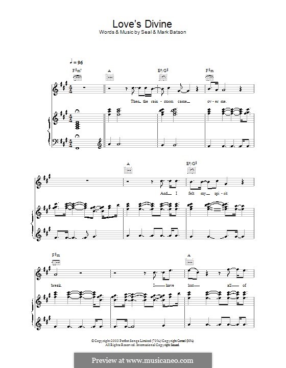 Love's Divine (Seal): Für Stimme und Klavier (oder Gitarre) by Mark Batson