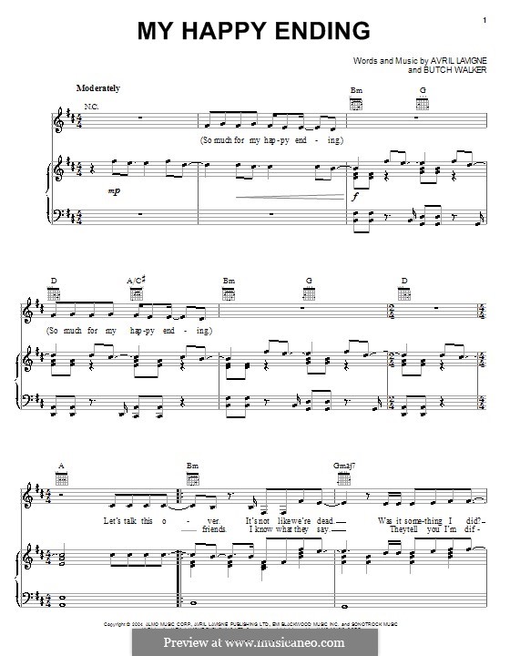 My Happy Ending (Avril Lavigne): Für Stimme und Klavier (oder Gitarre) by Butch Walker