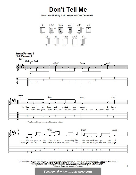 Don't Tell Me (Avril Lavigne): Für Gitarre (Sehr leichte Fassung) by Evan Taubenfeld