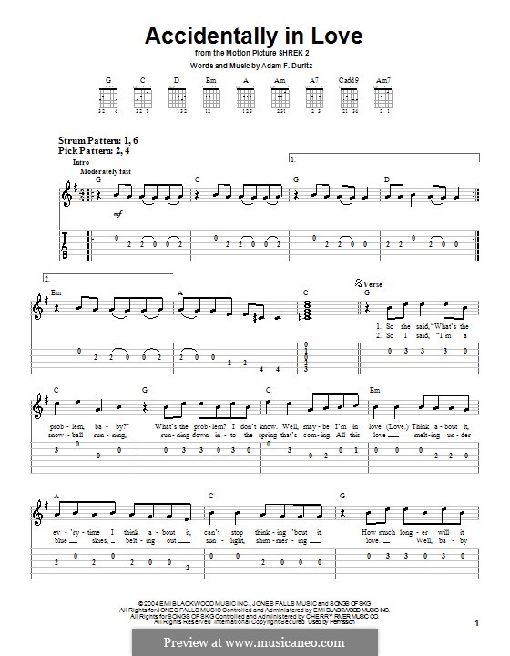 Accidentally in Love (from Shrek 2): Für Gitarre (leicht) (Counting Crows) by Adam F. Duritz, Daniel J. Vickrey, David Bryson, David Immergluck, Matthew Malley