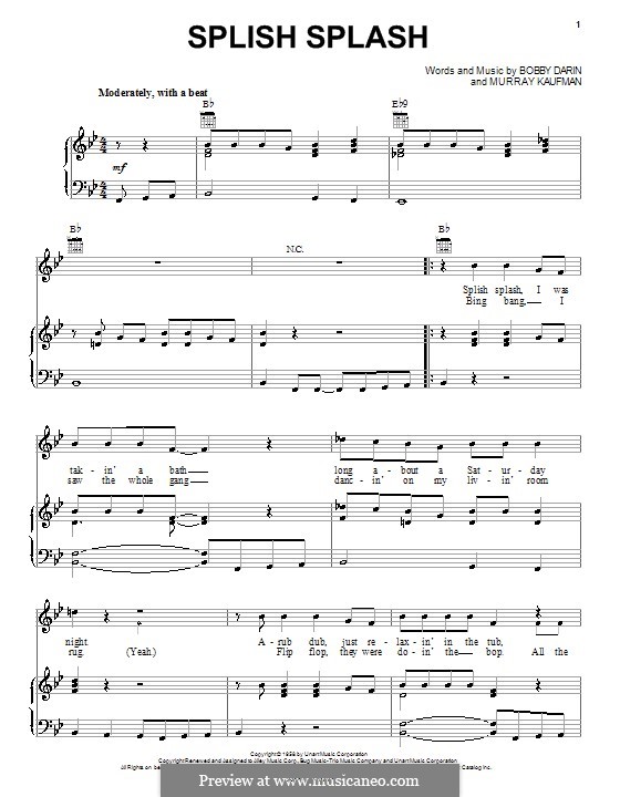 Splish Splash (from You've Got Mail): Für Stimme und Klavier (oder Gitarre) by Bobby Darin, Murray Kaufman