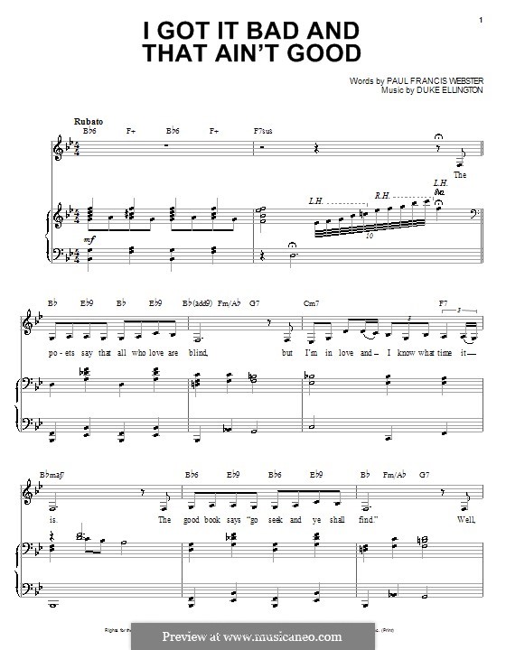 I Got It Bad and That Ain't Good: Für Stimme und Klavier (oder Gitarre) by Duke Ellington