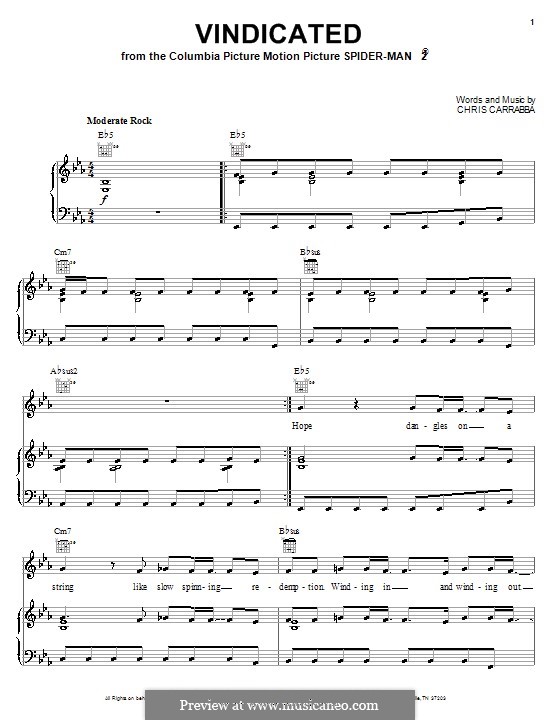 Vindicated (Dashboard Confessional): Für Stimme und Klavier (oder Gitarre) by Chris Carrabba