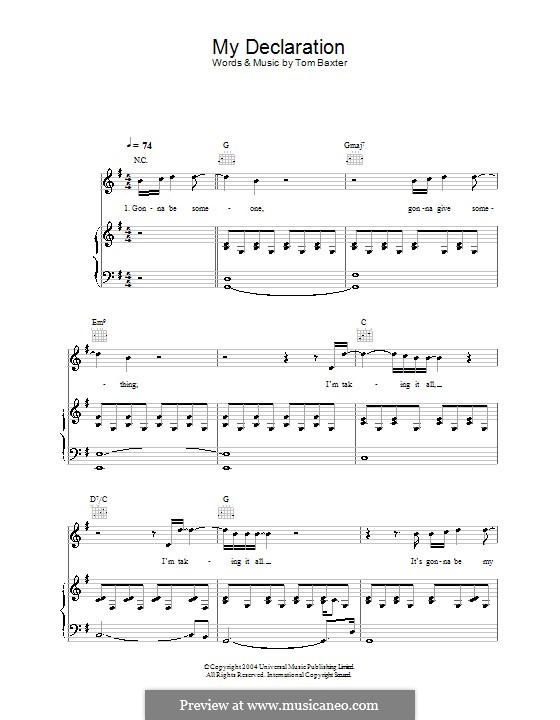 My Declaration: Für Stimme und Klavier (oder Gitarre) by Tom Baxter