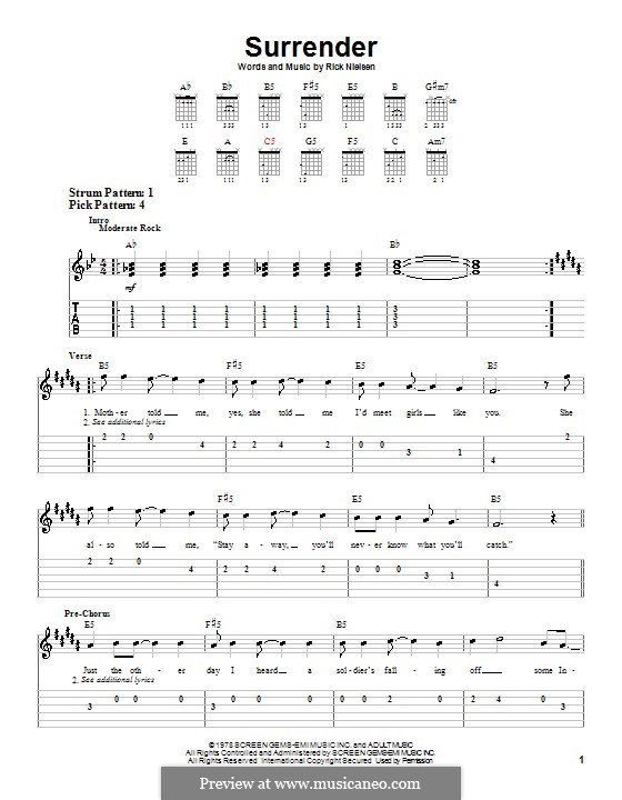 Surrender (Cheap Trick): Für Gitarre (Sehr leichte Fassung) by Rick Nielsen