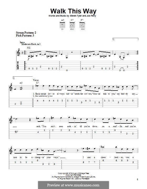 Walk This Way (Aerosmith and Run D.M.C.): Für Gitarre (Sehr leichte Fassung) by Joe Perry, Steven Tyler