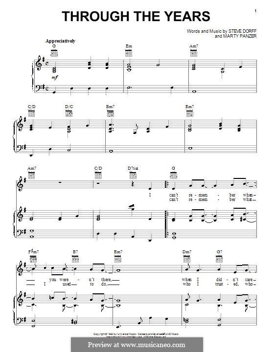 Through the Years (Kenny Rogers): Für Stimme und Klavier (oder Gitarre) by Marty Panzer, Stephen H. Dorff