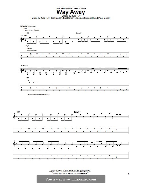 Way Away (Yellowcard): Für Gitarre mit Tabulatur by Ben Harper, Longineu Parsons III, Peter Mosely, Ryan Key, Sean Mackin