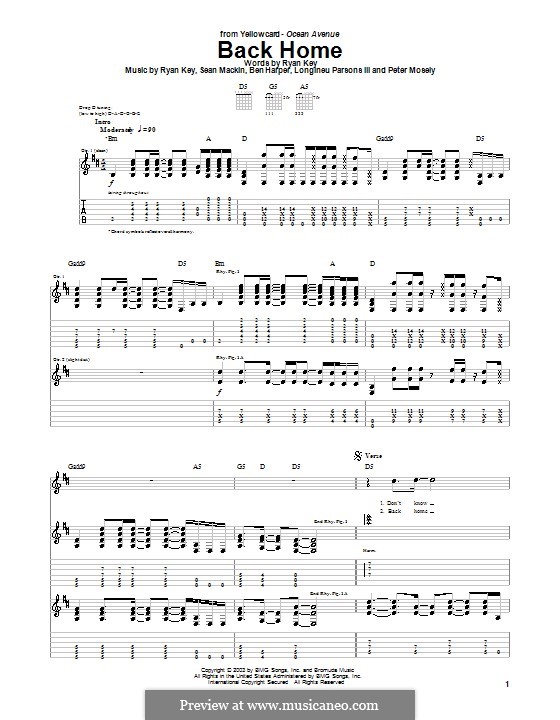 Back Home (Yellowcard): Für Gitarre mit Tabulatur by Ben Harper, Longineu Parsons III, Peter Mosely, Ryan Key, Sean Mackin