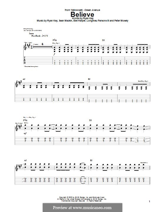 Believe (Yellowcard): Für Gitarre mit Tabulatur by Ben Harper, Longineu Parsons III, Peter Mosely, Ryan Key, Sean Mackin