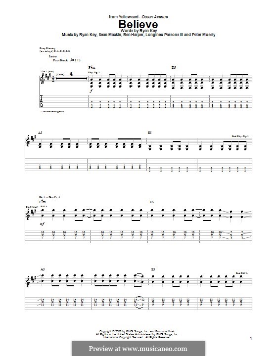 Believe (Yellowcard): Für Gitarre mit Tabulatur by Ben Harper, Longineu Parsons III, Peter Mosely, Ryan Key, Sean Mackin