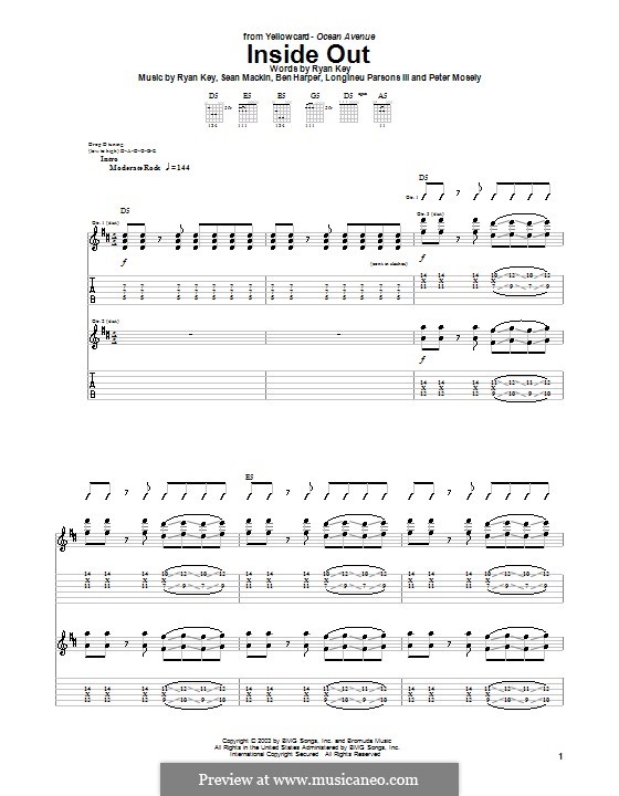 Inside Out (Yellowcard): Für Gitarre mit Tabulatur by Ben Harper, Longineu Parsons III, Peter Mosely, Ryan Key, Sean Mackin