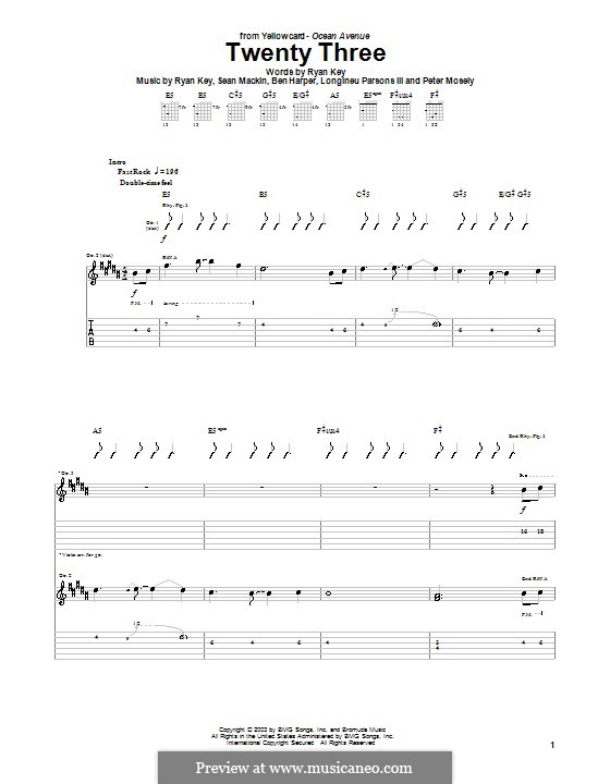 Twenty Three (Yellowcard): Für Gitarre mit Tabulatur by Ben Harper, Longineu Parsons III, Peter Mosely, Ryan Key, Sean Mackin