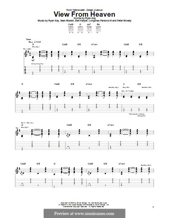 View from Heaven (Yellowcard): Für Gitarre mit Tabulatur by Ben Harper, Longineu Parsons III, Peter Mosely, Ryan Key, Sean Mackin