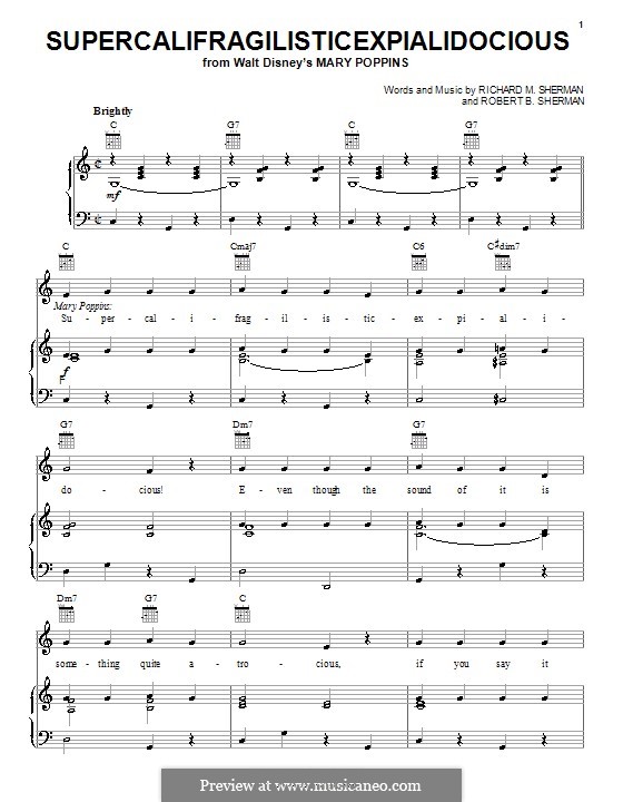 Supercalifragilisticexpialidocious (from Mary Poppins): Für Stimme mit Klavier oder Gitarre (Julie Andrews) by Richard M. Sherman, Robert B. Sherman