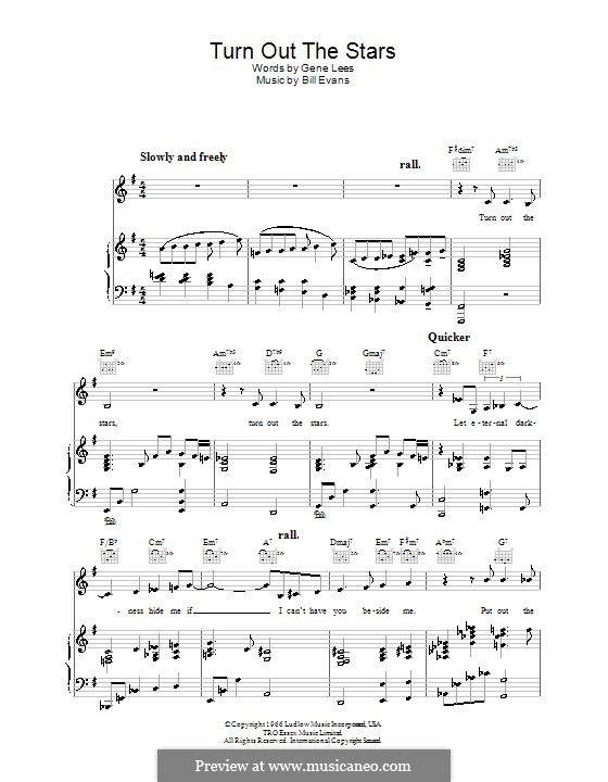 Turn Out the Stars: Für Stimme und Klavier (oder Gitarre) by Bill Evans