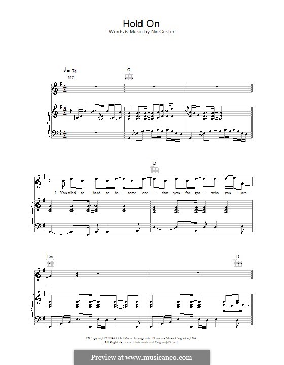 Hold on (Jet): Für Stimme und Klavier (oder Gitarre) by Nic Cester