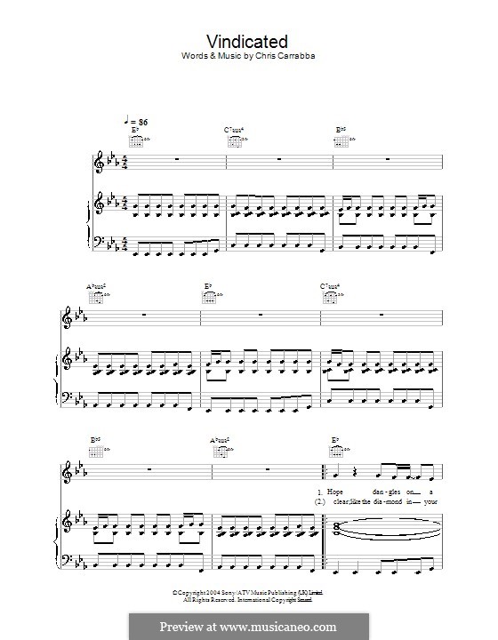 Vindicated (Dashboard Confessional): Für Stimme und Klavier (oder Gitarre) by Chris Carrabba