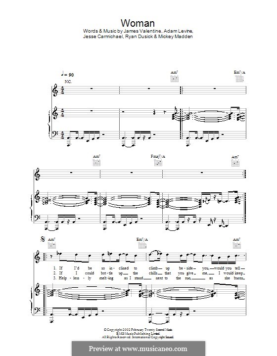 Woman (Maroon 5): Für Stimme und Klavier (oder Gitarre) by Adam Levine, Jesse Carmichael