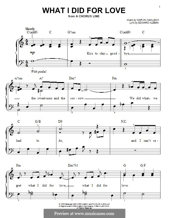 What I Did for Love (Priscilla Lopez): Für Klavier, leicht by Marvin Hamlisch