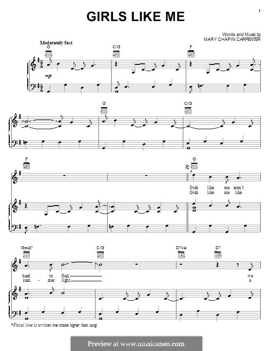 Girls Like Me: Für Stimme und Klavier (oder Gitarre) by Mary Chapin Carpenter