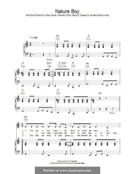 Nature Boy : Für Stimme und Klavier (oder Gitarre) by Jim Sclavunos, Martyn Casey, Nick Cave, Warren Ellis