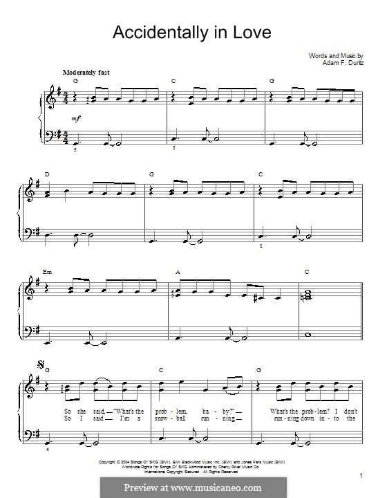 Accidentally in Love (from Shrek 2): Für Klavier, leicht (Counting Crows) by Adam F. Duritz, Daniel J. Vickrey, David Bryson, David Immergluck, Matthew Malley